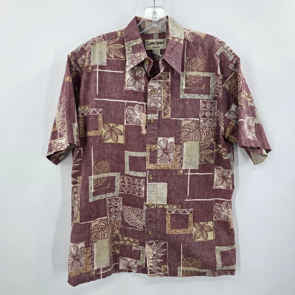 Cooke Street Honolulu‎ Mens Small Hawaiian Shirt Cotton Block Print Made USA